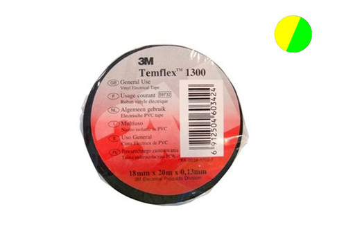Temflex 1300 Лента изоляц. жёлто-зелёная 15мм 10м