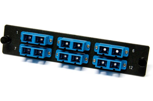 Hyperline Панель для FO-19BX с 12 LC адаптерами, 12 волокон, одномод OS1/OS2, 120x32 мм, адаптеры цвета синий (blue)