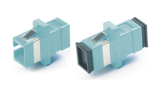 Hyperline Оптический проходной адаптер SC-SC, MM (OM3), simplex, корпус пластиковый, голубой (aqua), черные колпачки