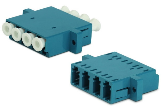 Hyperline Оптический проходной адаптер LC-LC, SM, quadro, 4 волокна, корпус пластиковый, синий, белые колпачки