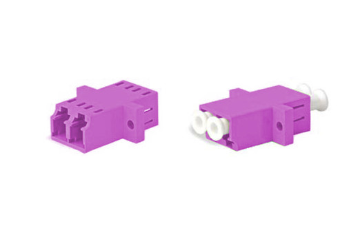 Hyperline Оптический проходной адаптер LC-LC, MM (OM4), duplex, корпус пластиковый, пурпурный (magenta), белые колпачки