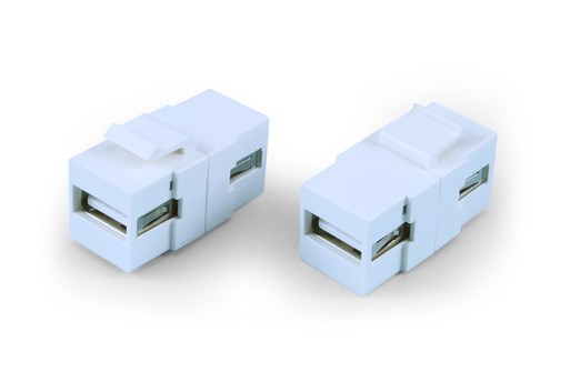 Hyperline Вставка формата Keystone Jack с проходным адаптером USB 2.0 (Type A), ROHS, белая