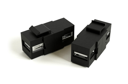 Hyperline Вставка формата Keystone Jack с проходным адаптером USB 2.0 (Type A), ROHS, черная