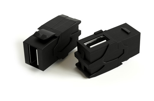 Hyperline Вставка формата Keystone Jack с проходным адаптером USB 2.0 (Type A), 90 градусов, ROHS, черная