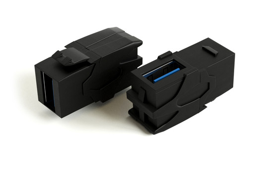 Hyperline Вставка формата Keystone Jack с проходным адаптером USB 3.0 (Type A), 90 градусов, ROHS, черная